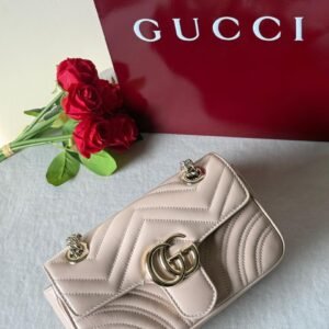 Shop Gucci GG Marmont Small Pink Beige Shoulder Bag
