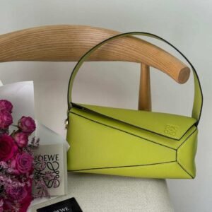 Shop Loewe Mini Puzzle Lime Yellow Calfskin Edge Hobo Bag