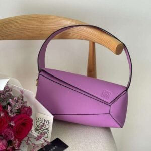 Shop Loewe Mini Puzzle Purple Calfskin Edge Hobo Bag