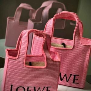 Shop Loewe x Paula's Ibiza LOEWE Font Pink Raffia Tote Bag